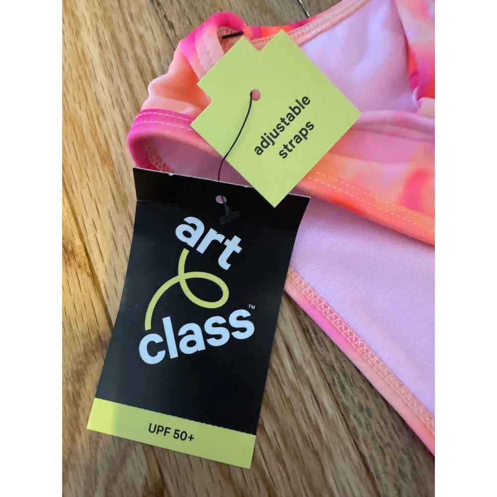 Art Class Girls Pink Orange Tie Dye Cutout Monokini Swimsuit UPF 50+ Size M 8